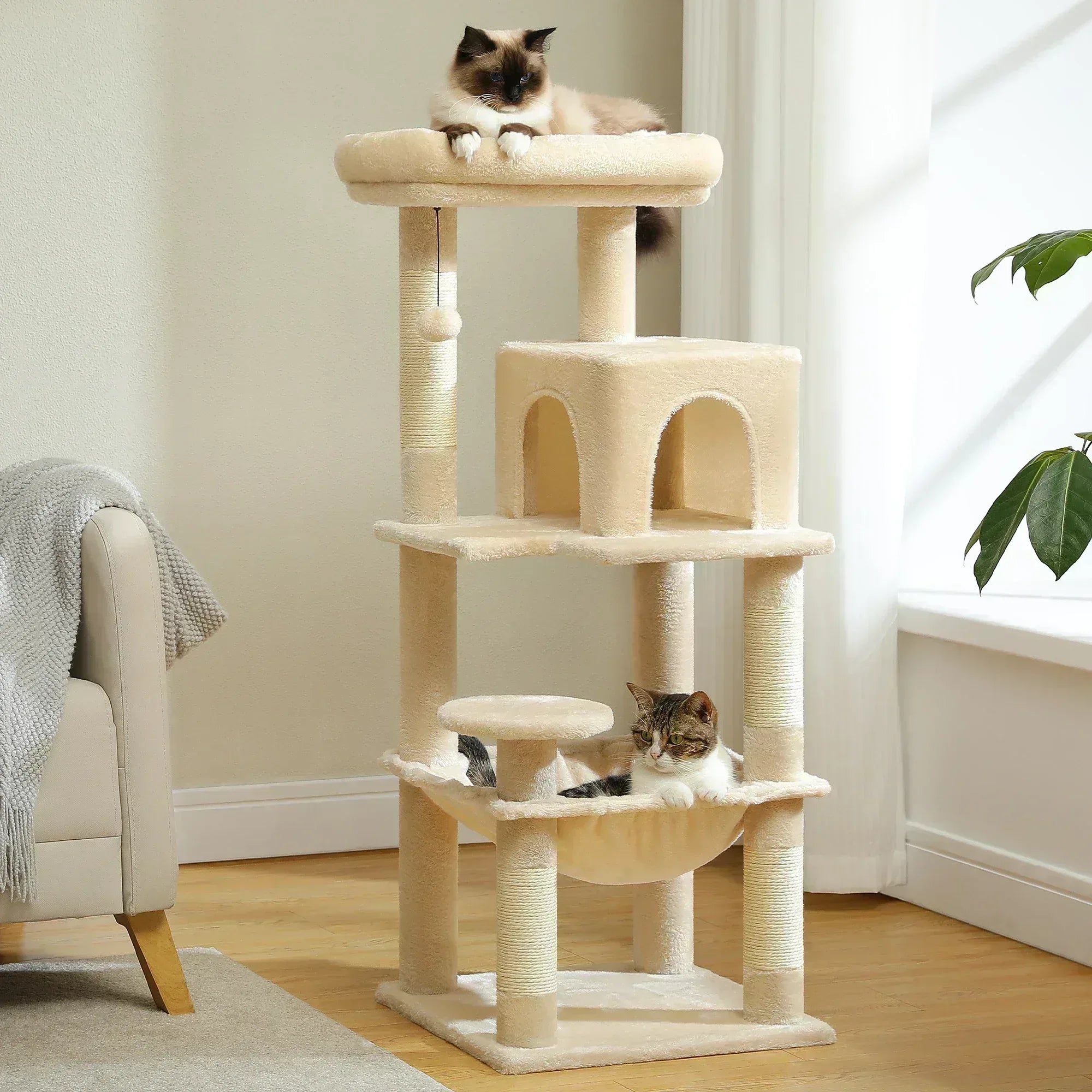 5-Level Cat Tree with Hammock & Top Perch – Indoor Tower for Large Cats - Veloro