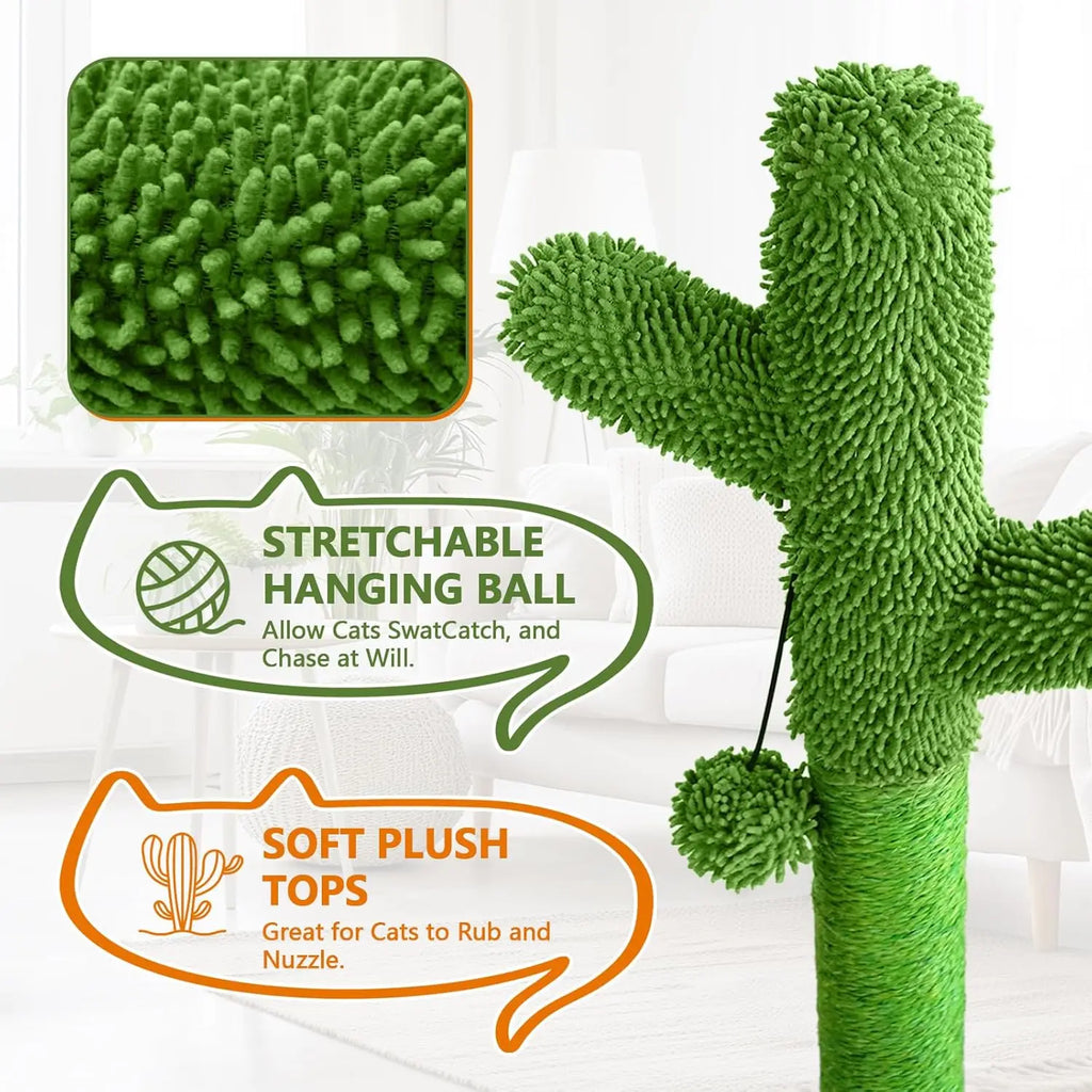 Cactus Cat Scratching Post with Toy & Brush – Indoor Sisal Scratcher