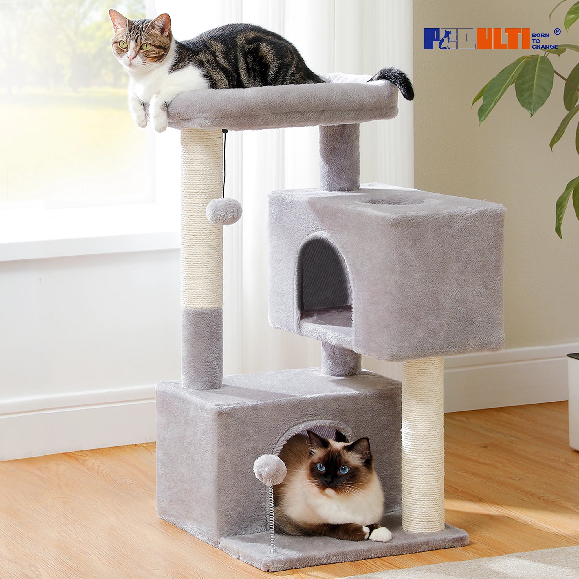 Large Cat Tree Tower with Condos, Hammock & Scratching Posts