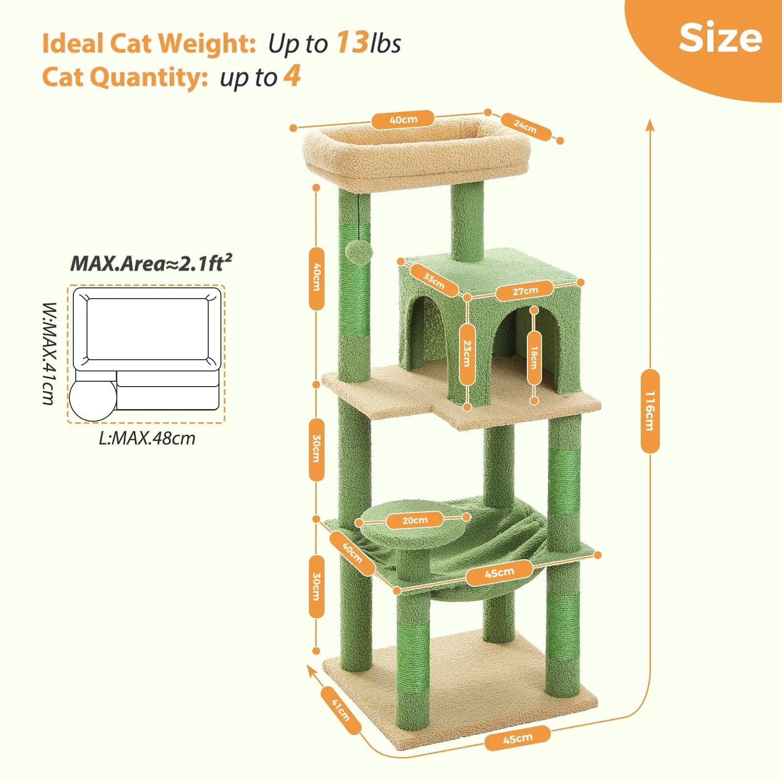 5-Level Cat Tree with Hammock & Top Perch – Indoor Tower for Large Cats - Veloro