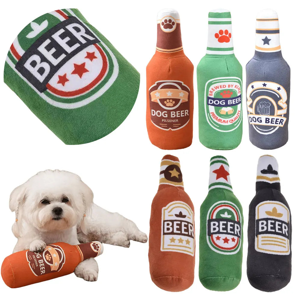 Beer Bottle Squeaky Dog Toy – Plush Chew Toy