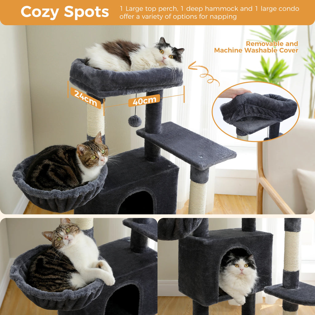 Multi-Level Cat Tree with Condo, Hammock & Scratching Posts
