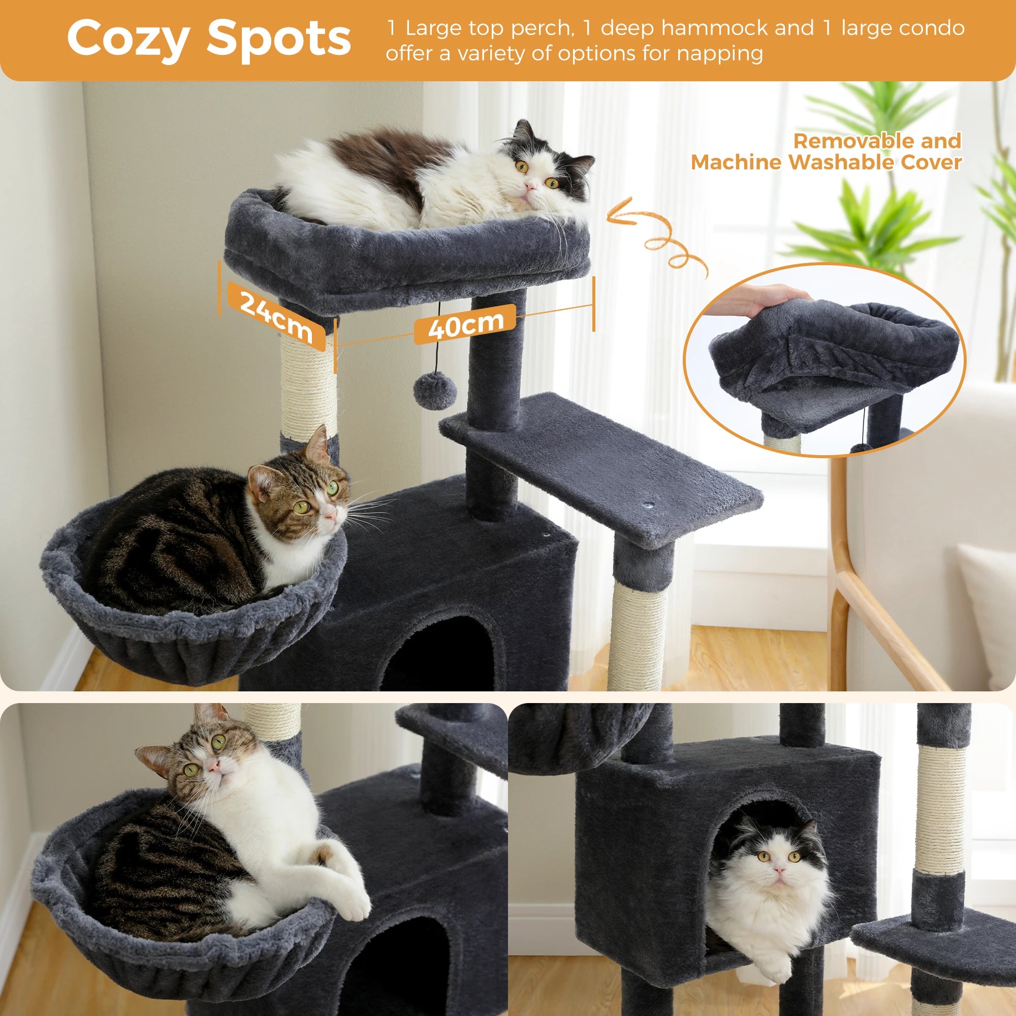 Multi-Level Cat Tree with Condo, Hammock & Scratching Posts