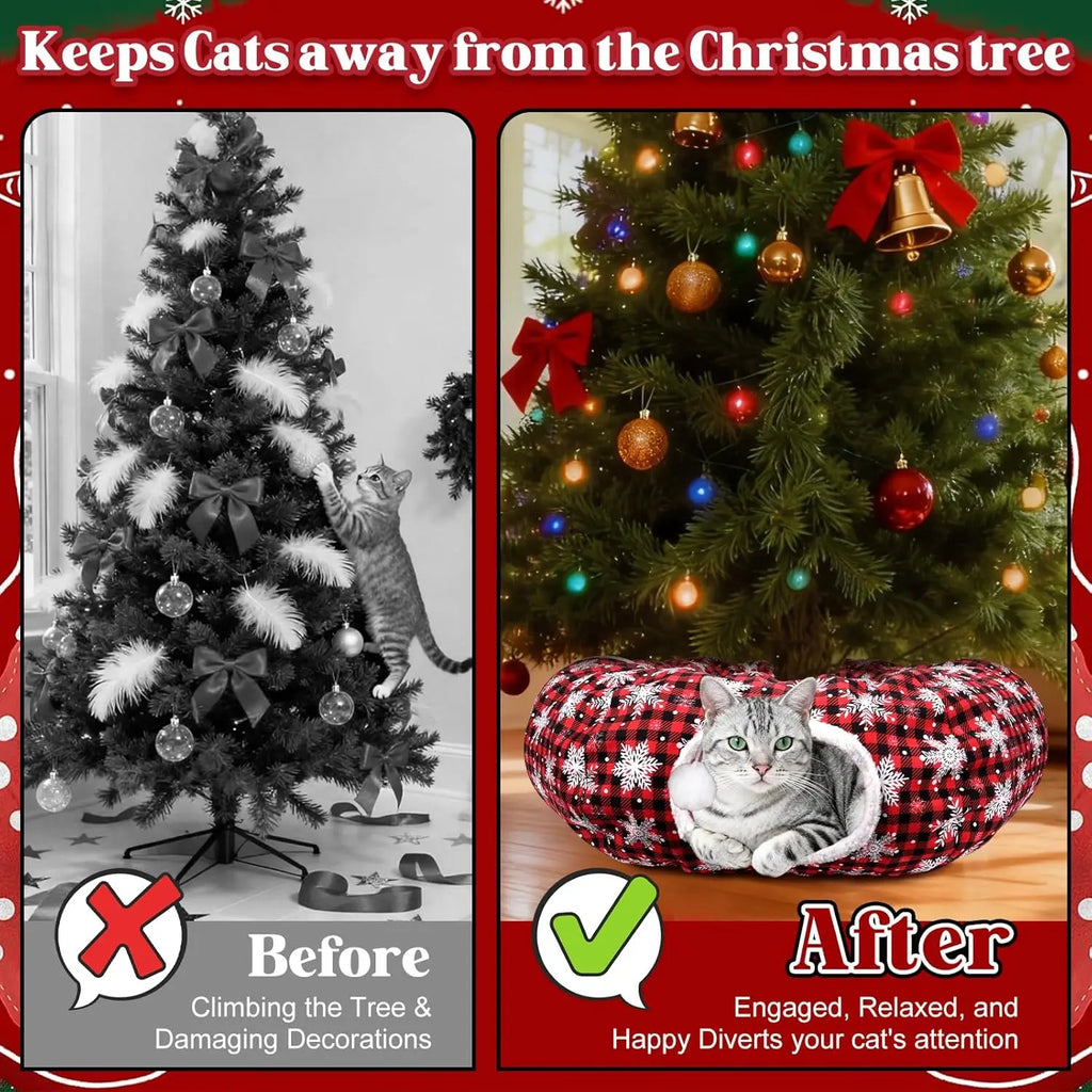 Christmas Cat Tunnel Bed & Tree Skirt – Cozy Holiday Hideaway