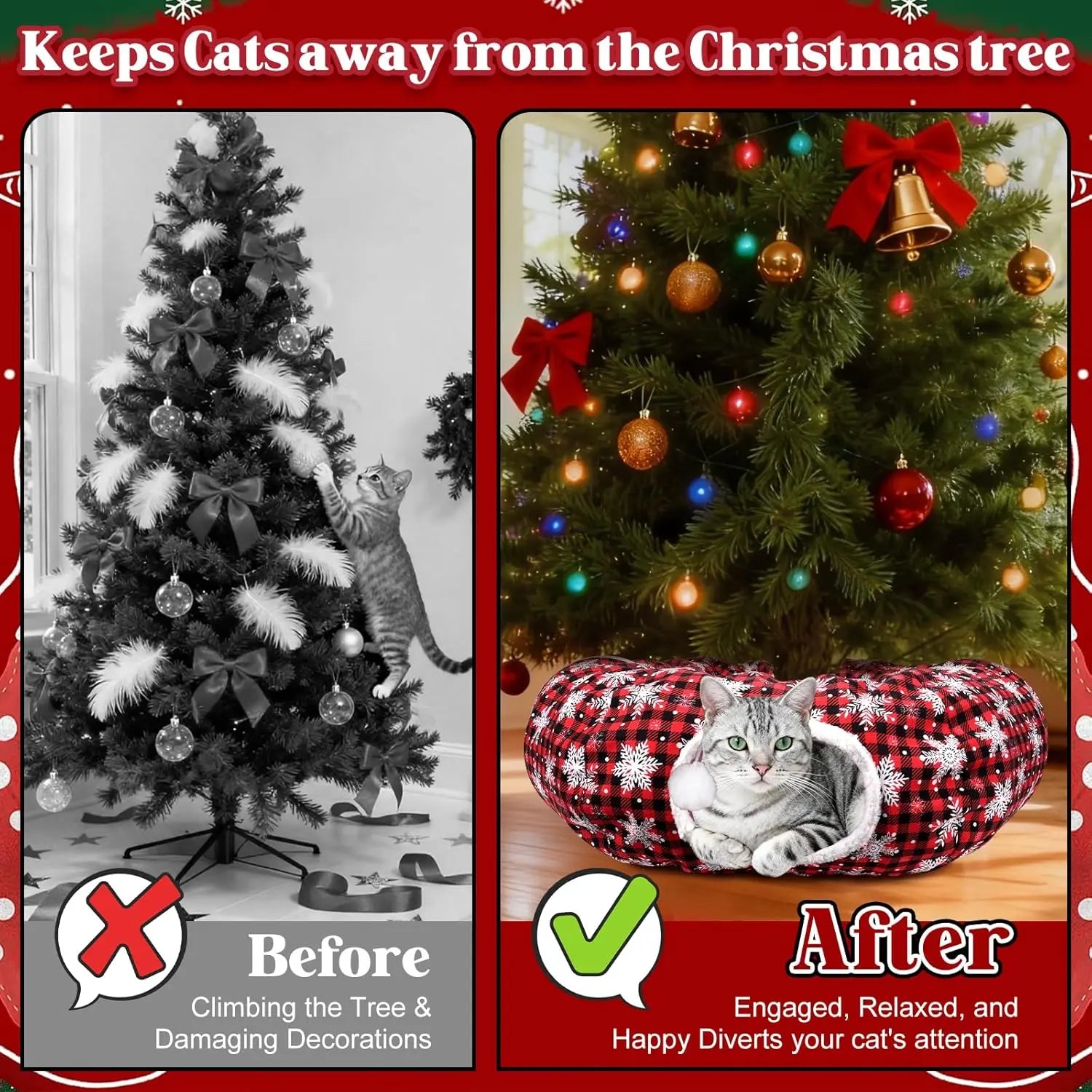 Christmas Cat Tunnel Bed & Tree Skirt – Cozy Holiday Hideaway