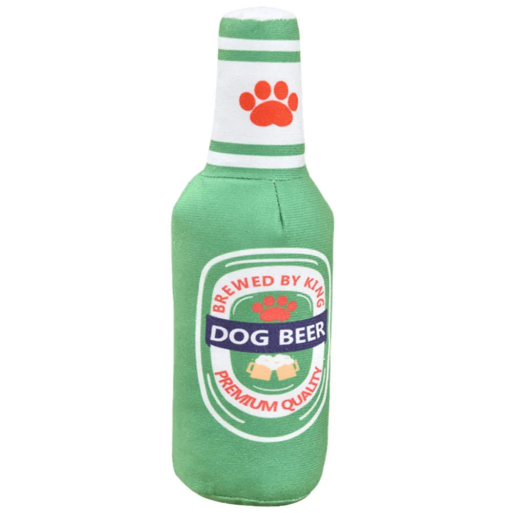 Beer Bottle Squeaky Dog Toy – Plush Chew Toy