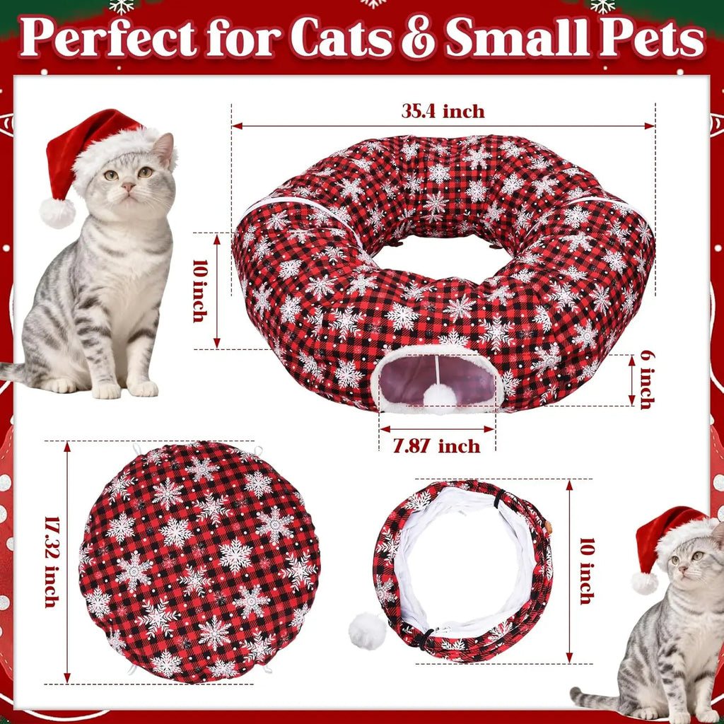 Christmas Cat Tunnel Bed & Tree Skirt – Cozy Holiday Hideaway
