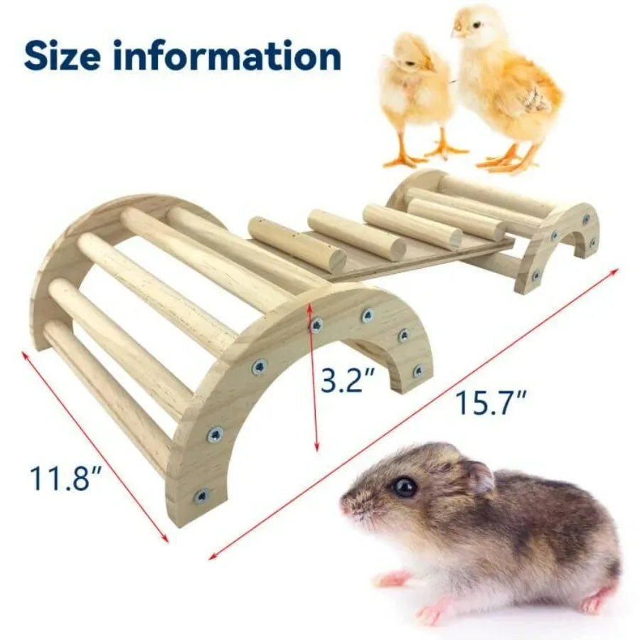 3-in-1 Wooden Climbing Ramp Hamster, Mice & Small Pet Ladder Toy - Veloro