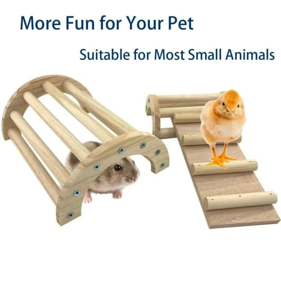3-in-1 Wooden Climbing Ramp Hamster, Mice & Small Pet Ladder Toy - Veloro