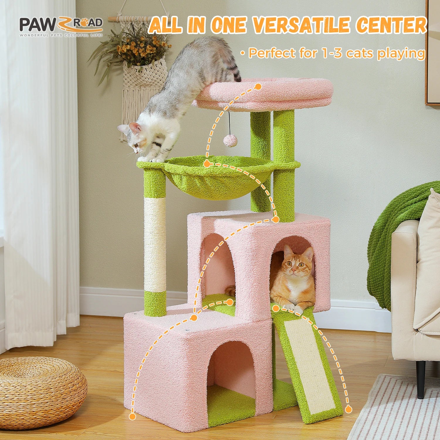 Large Cat Tree Tower with Condos, Hammock & Scratching Posts