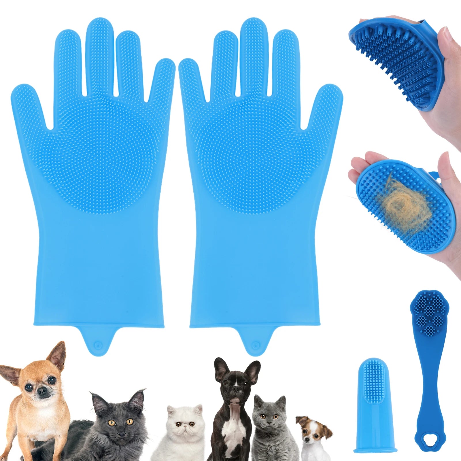 6PCS Pet Grooming Kit – Silicone Bath & Massage Gloves for Dogs & Cats