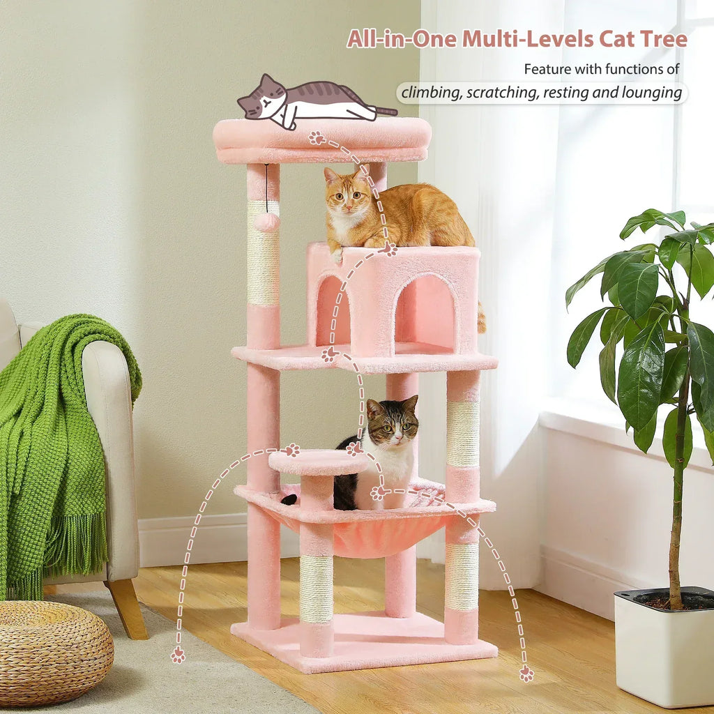 5-Level Cat Tree with Hammock & Top Perch – Indoor Tower for Large Cats - Veloro