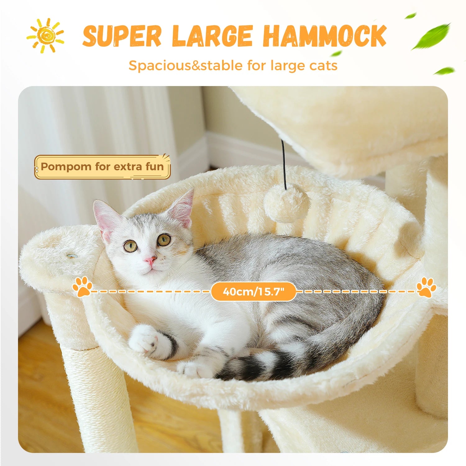 Large Cat Tree Tower with Condos, Hammock & Scratching Posts