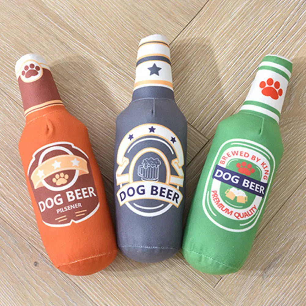 Beer Bottle Squeaky Dog Toy – Plush Chew Toy