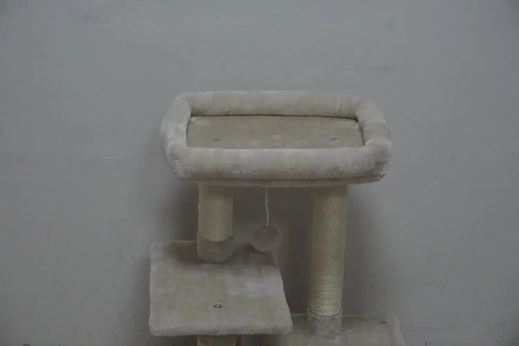 Cute Cat Tree with Scratching Posts, Jump Platform & Play House – Beige - Veloro