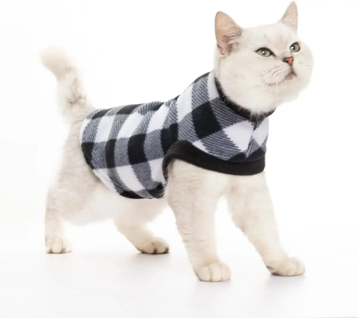 Plaid Fleece Hoodie for Cats & Small Dogs