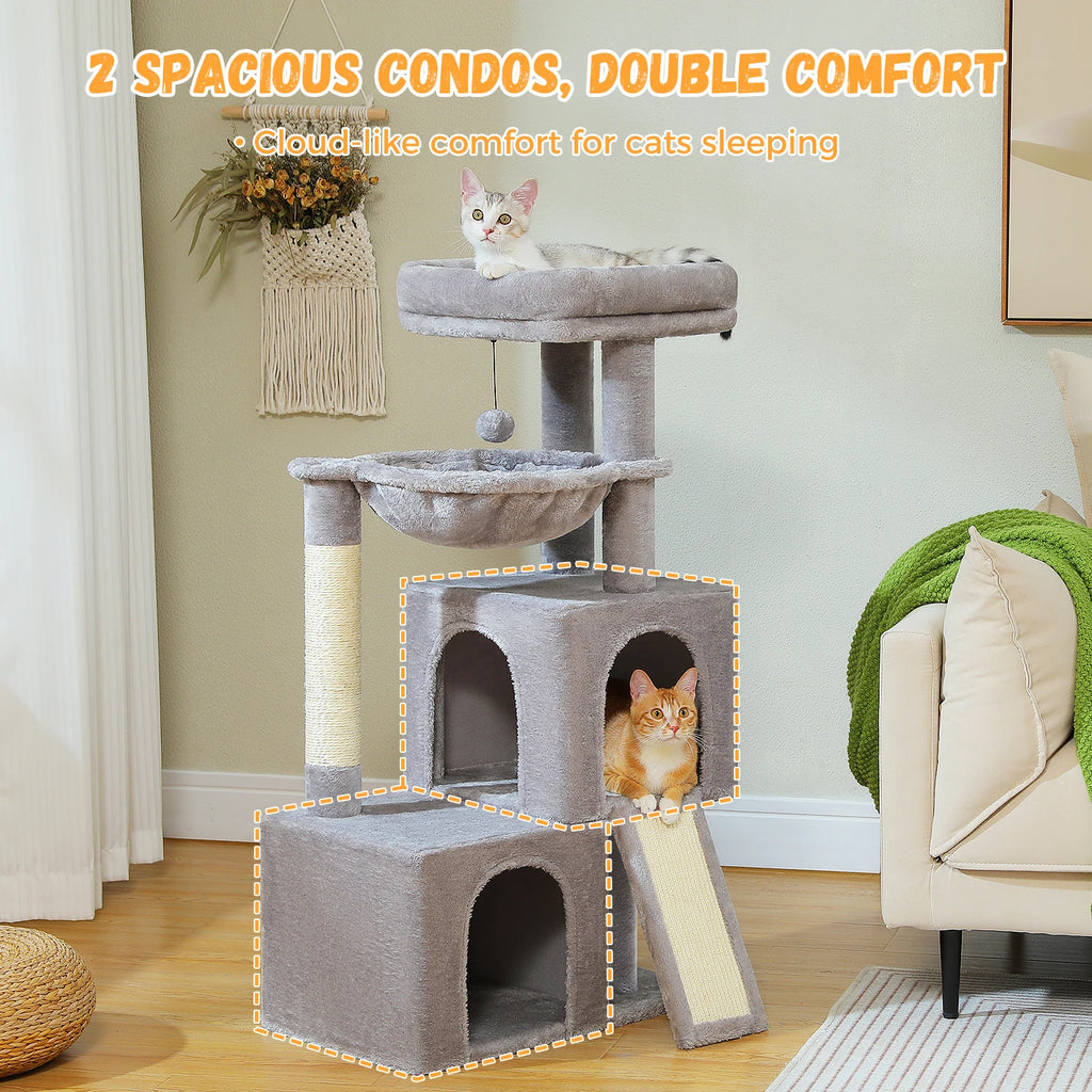 Large Cat Tree Tower with Condos, Hammock & Scratching Posts