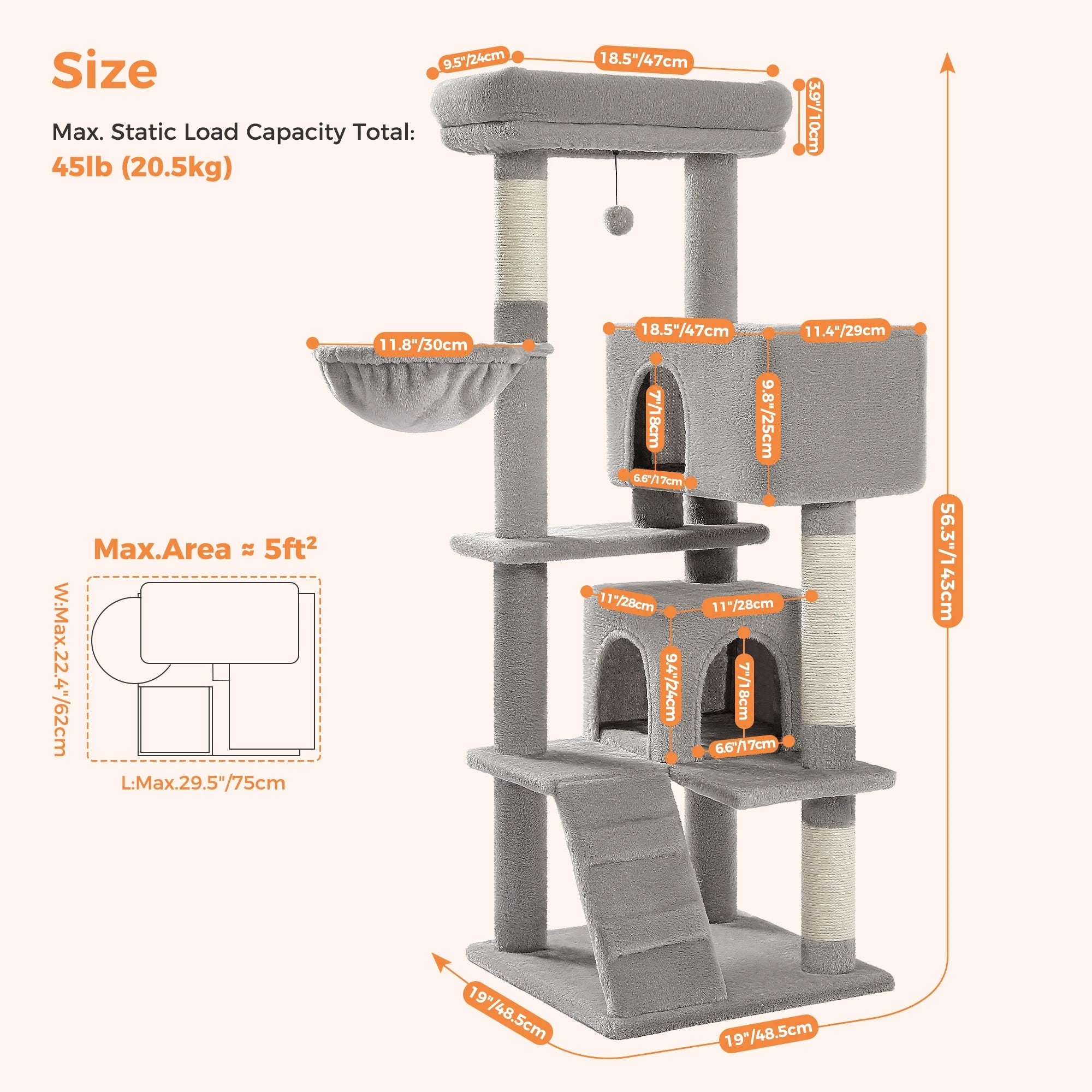 Multi-Level Cat Tree with Condo, Hammock & Scratching Posts