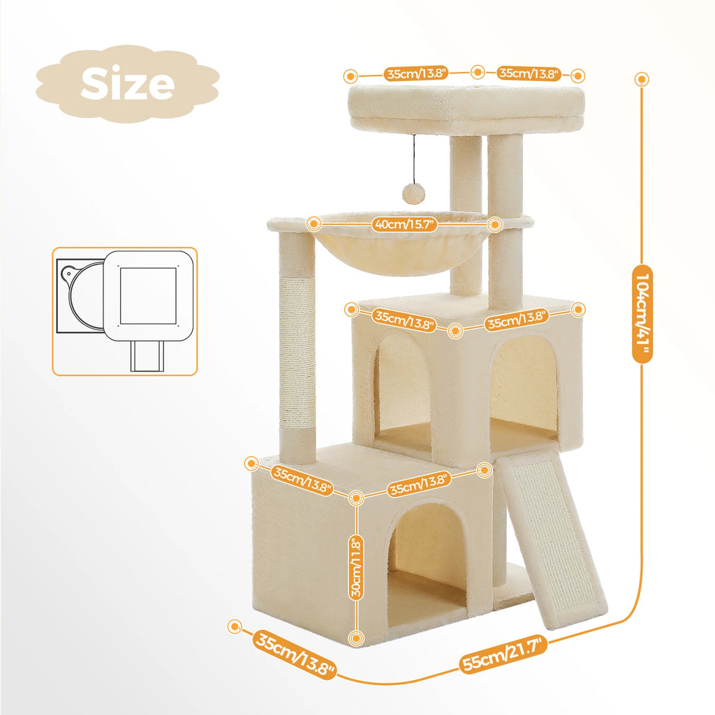Large Cat Tree Tower with Condos, Hammock & Scratching Posts