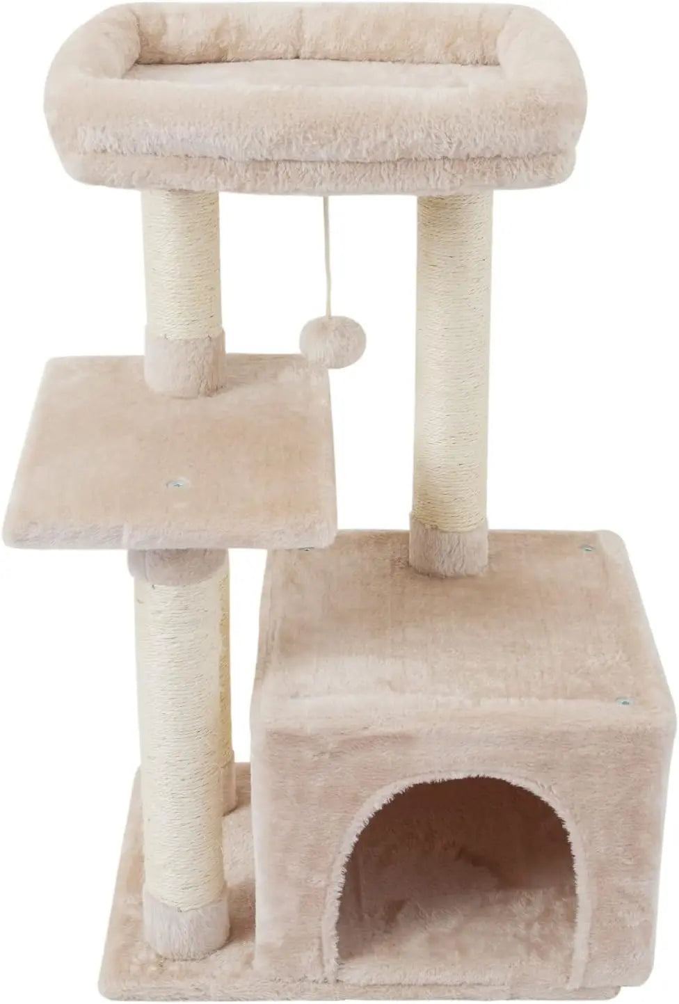 Cute Cat Tree with Scratching Posts, Jump Platform & Play House – Beige