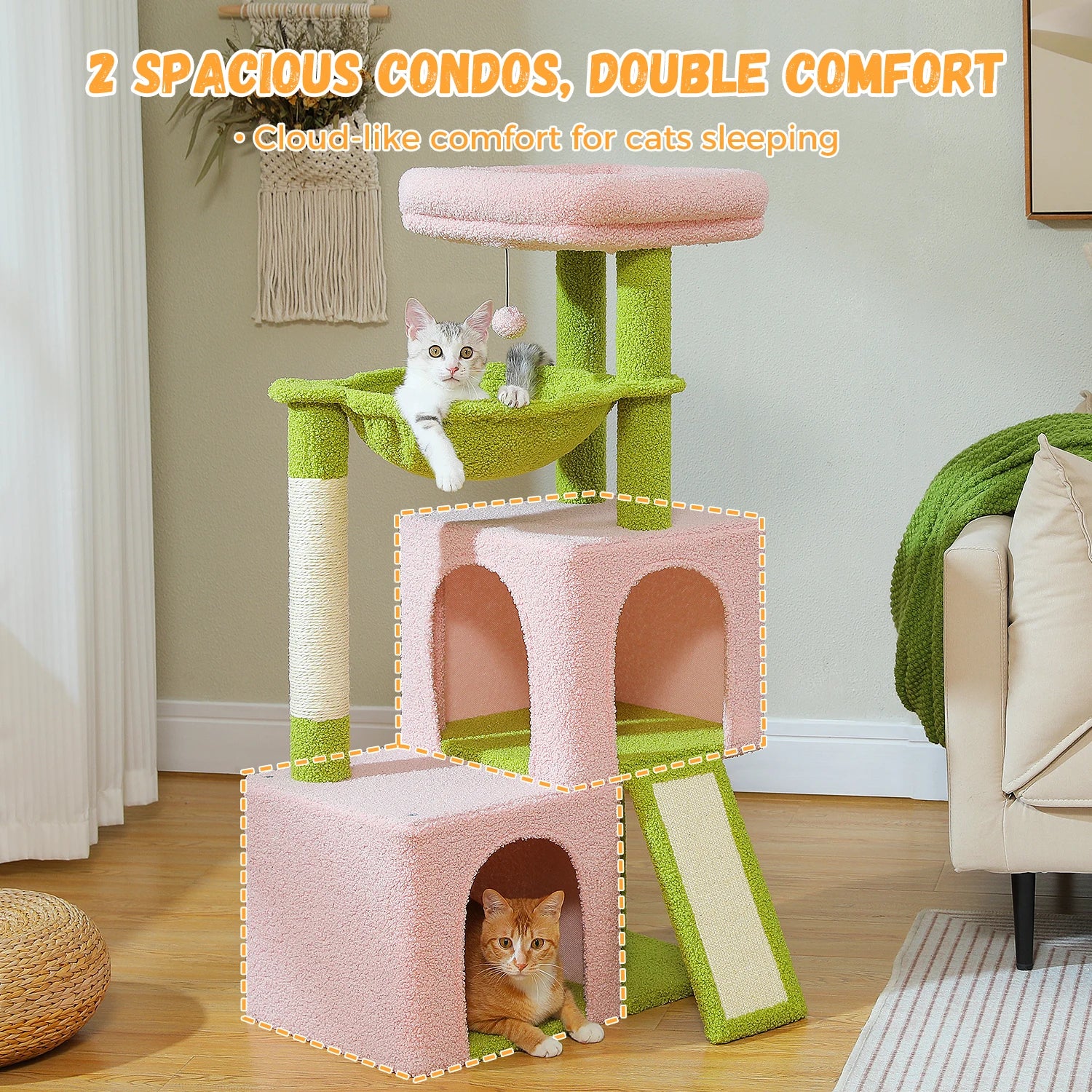 Large Cat Tree Tower with Condos, Hammock & Scratching Posts