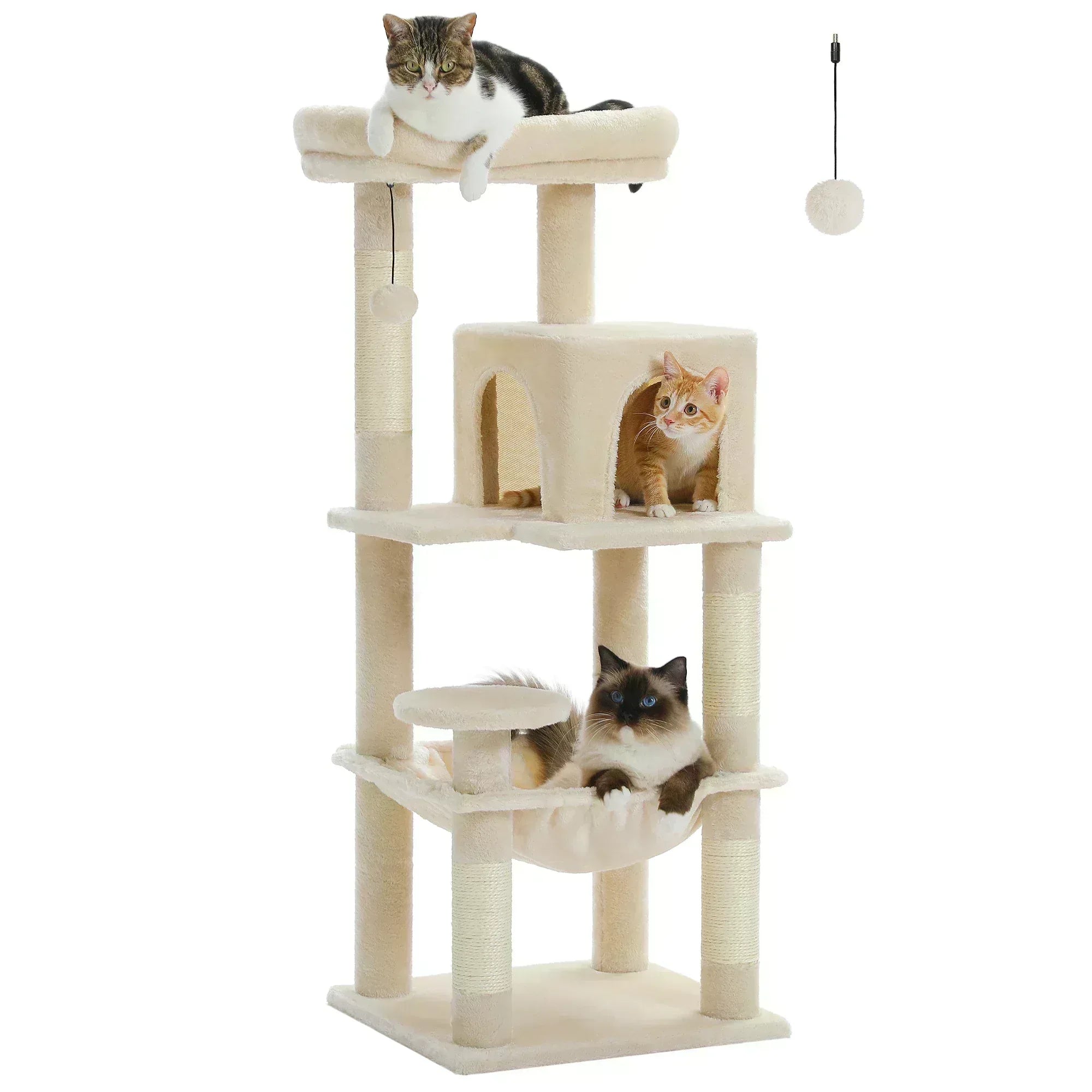 5-Level Cat Tree with Hammock & Top Perch – Indoor Tower for Large Cats - Veloro