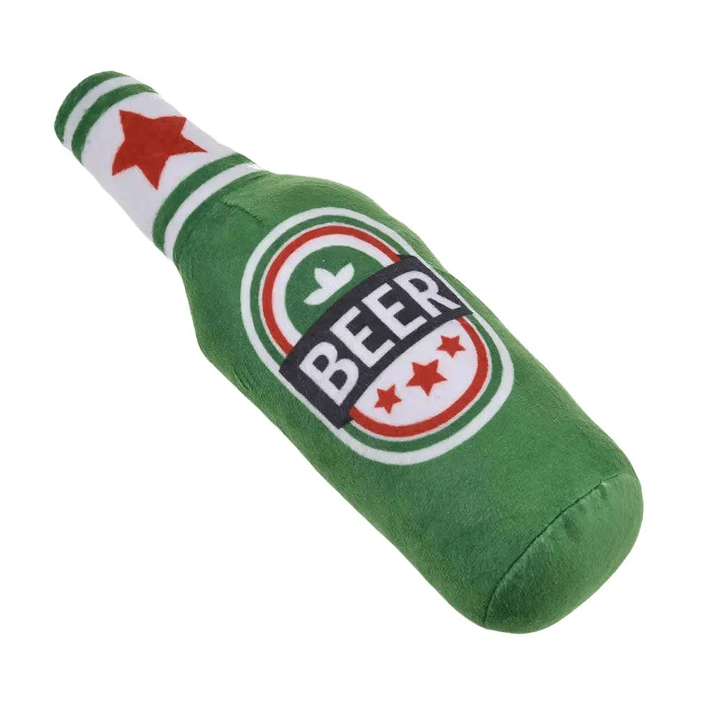 Beer Bottle Squeaky Dog Toy – Plush Chew Toy