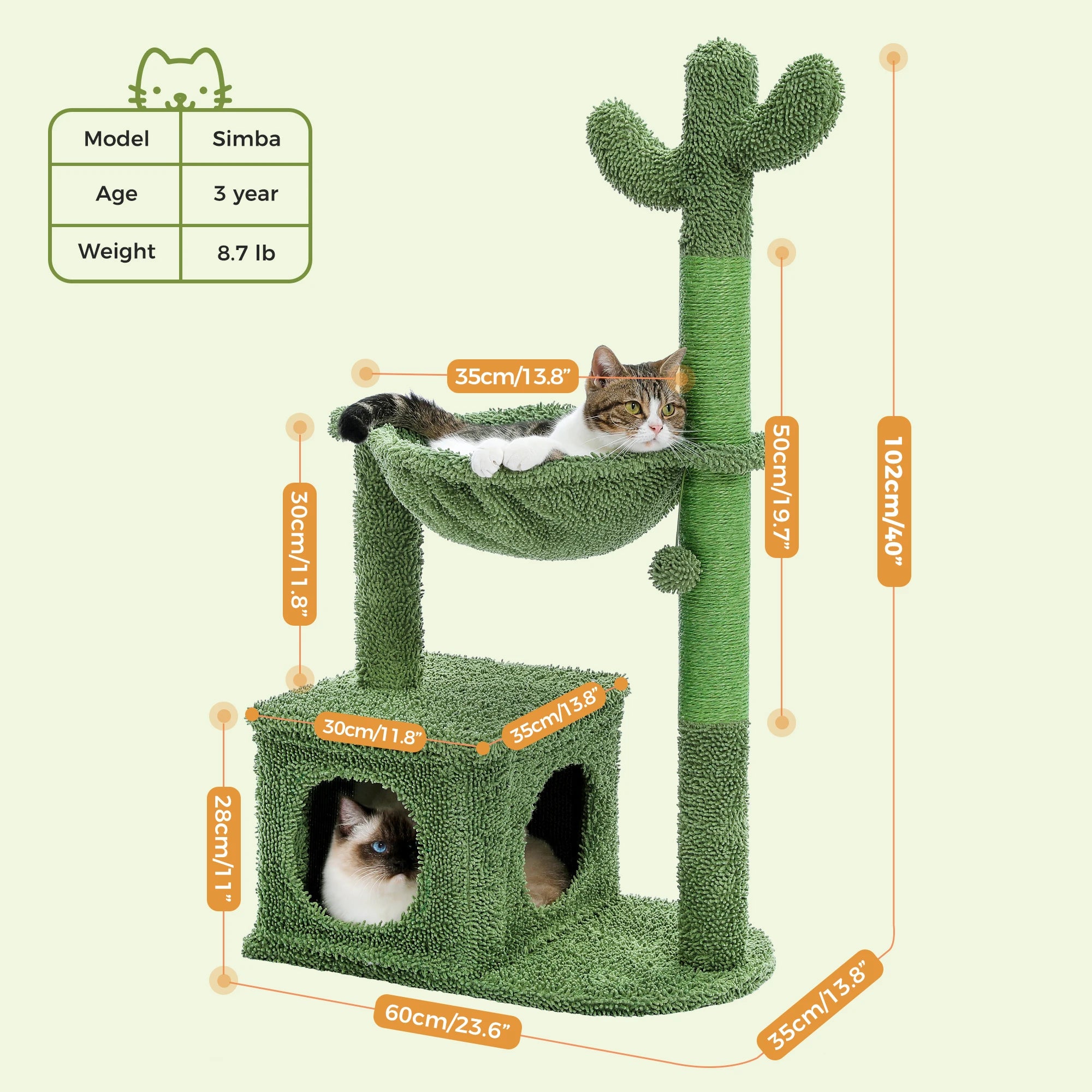 Cactus Cat Tree Tower with Condo & Hammock