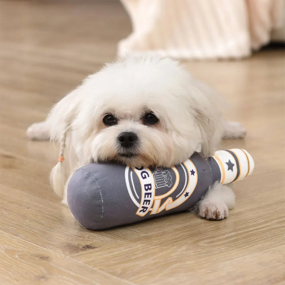 Beer Bottle Squeaky Dog Toy – Plush Chew Toy