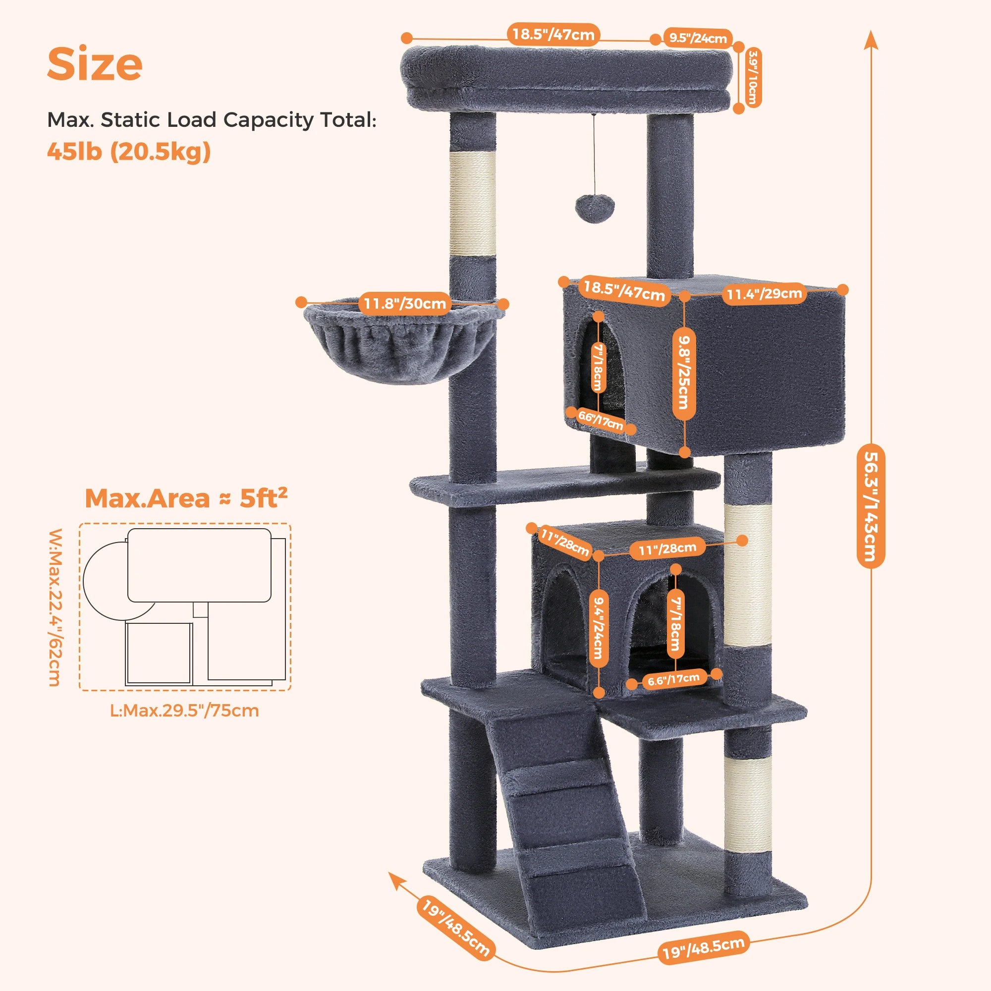 Multi-Level Cat Tree with Condo, Hammock & Scratching Posts