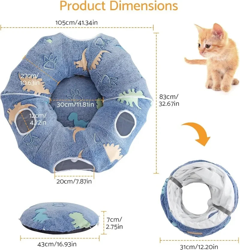 Cat Tunnel Toy Fold-able Play Tunnel with Plush Bed