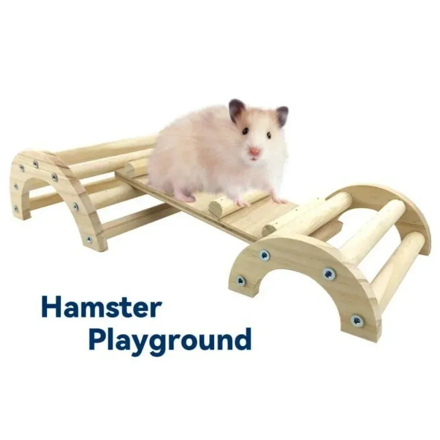 3-in-1 Wooden Climbing Ramp Hamster, Mice & Small Pet Ladder Toy - Veloro