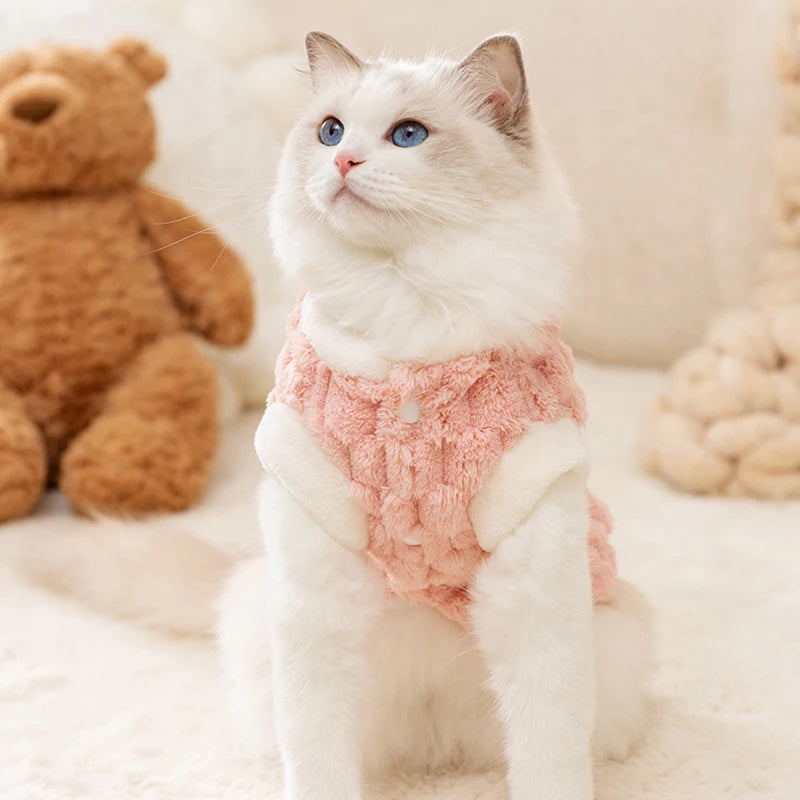 Plush Button Jacket for Small Dogs & Cats