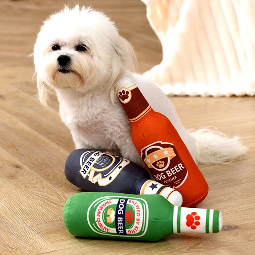 Beer Bottle Squeaky Dog Toy – Plush Chew Toy