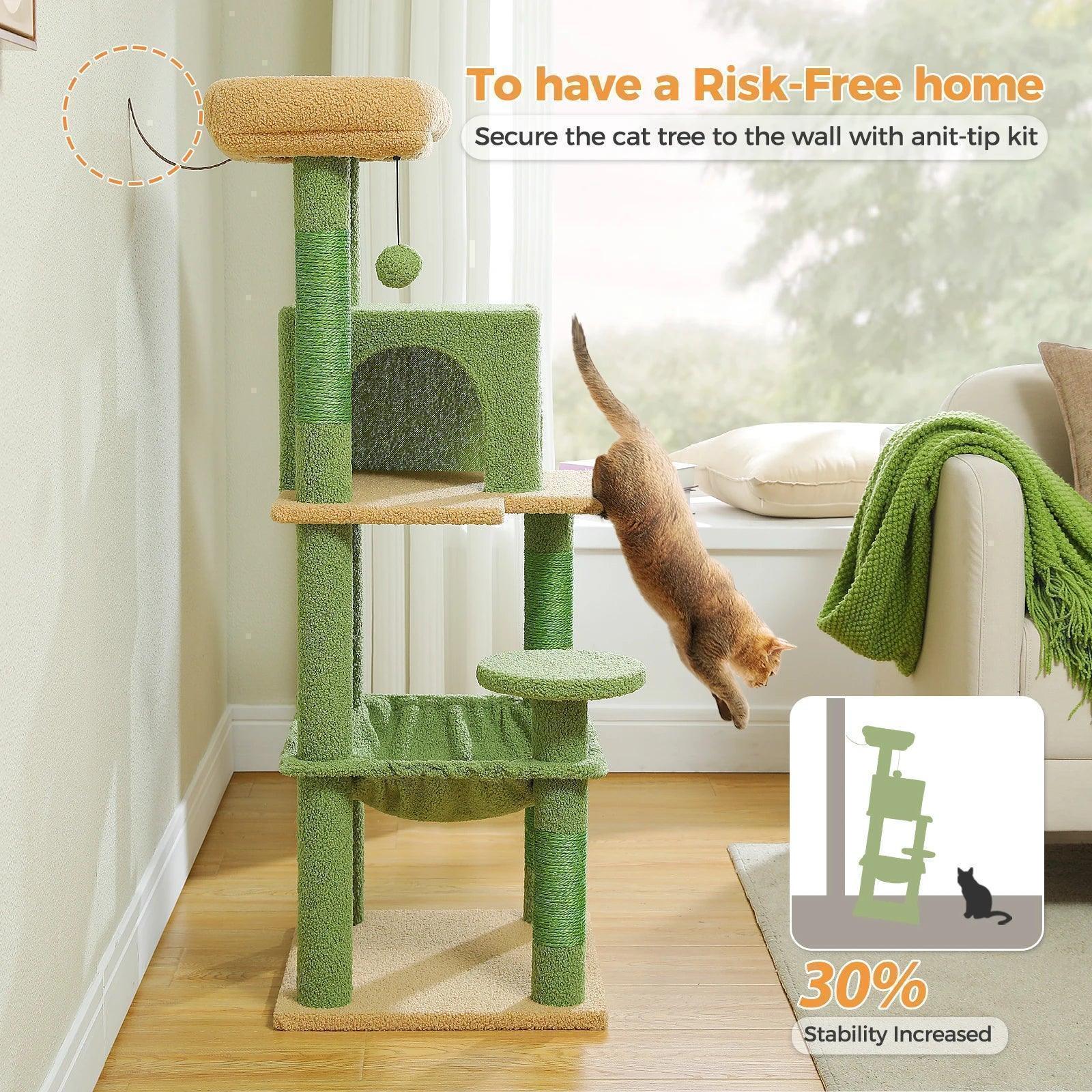 5-Level Cat Tree with Hammock & Top Perch – Indoor Tower for Large Cats - Veloro