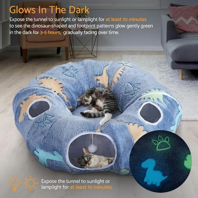 Cat Tunnel Toy Fold-able Play Tunnel with Plush Bed