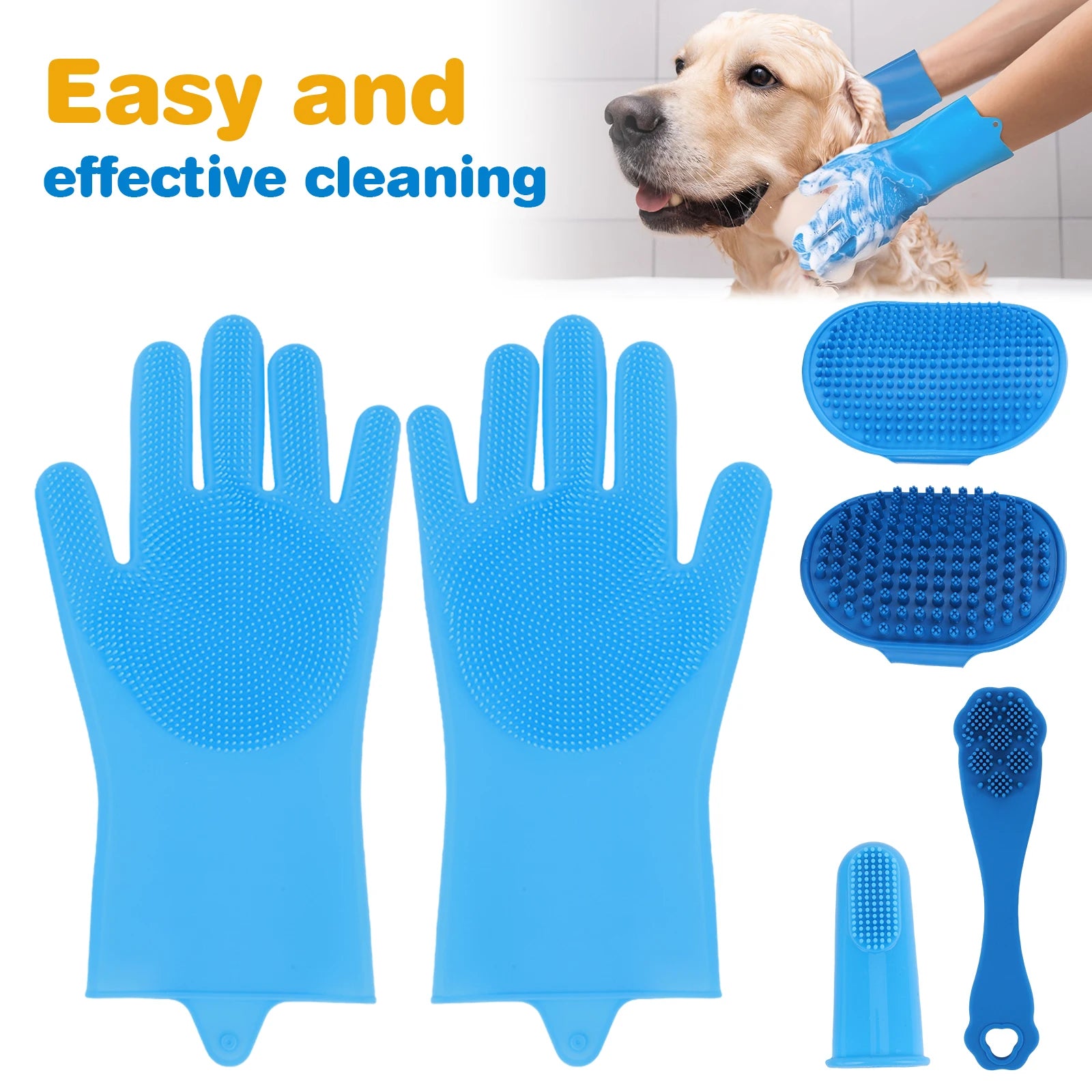 6PCS Pet Grooming Kit – Silicone Bath & Massage Gloves for Dogs & Cats