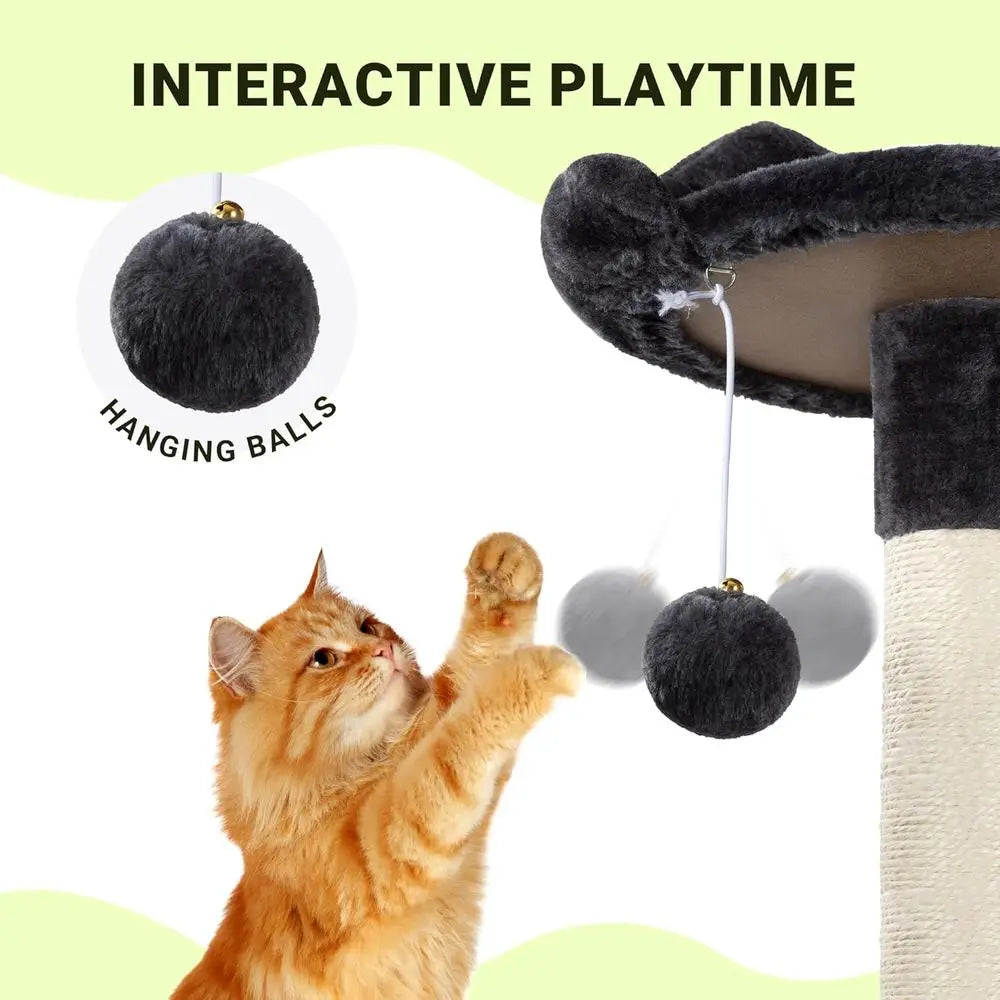 64-Inch Large Cat Tree with Condos, Perches & Scratching Posts – Dark Grey