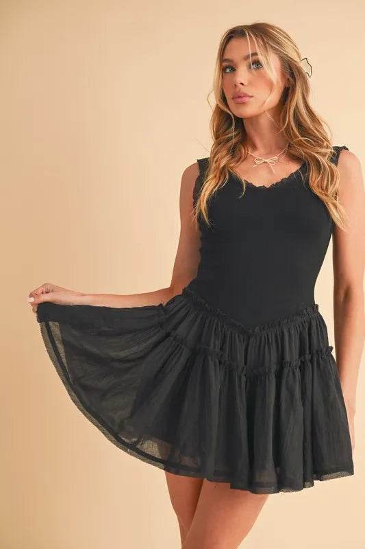Aemi+Co Frill Sleeveless Drop Waist Mini Dress - Veloro