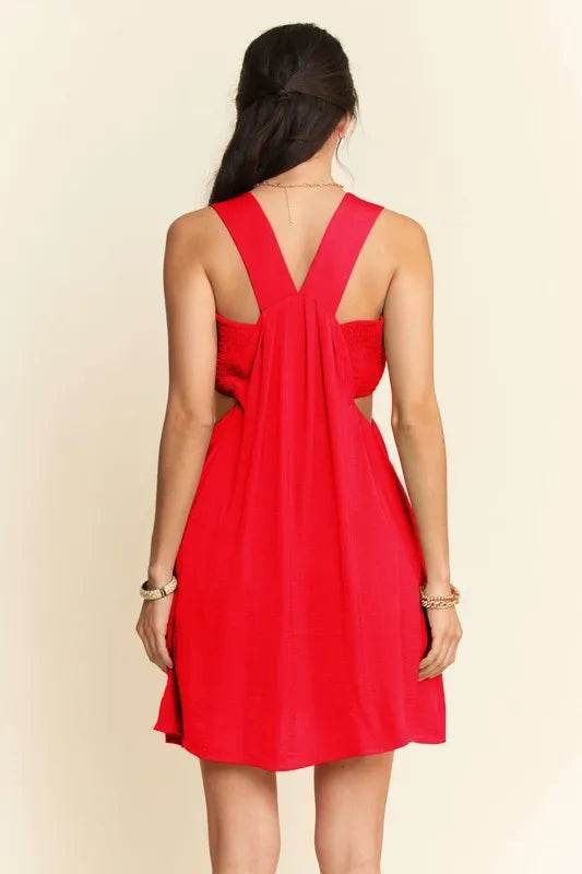 Davi & Dani Washed Satin Cutout Skirt Bandeau Mini Dress - Veloro