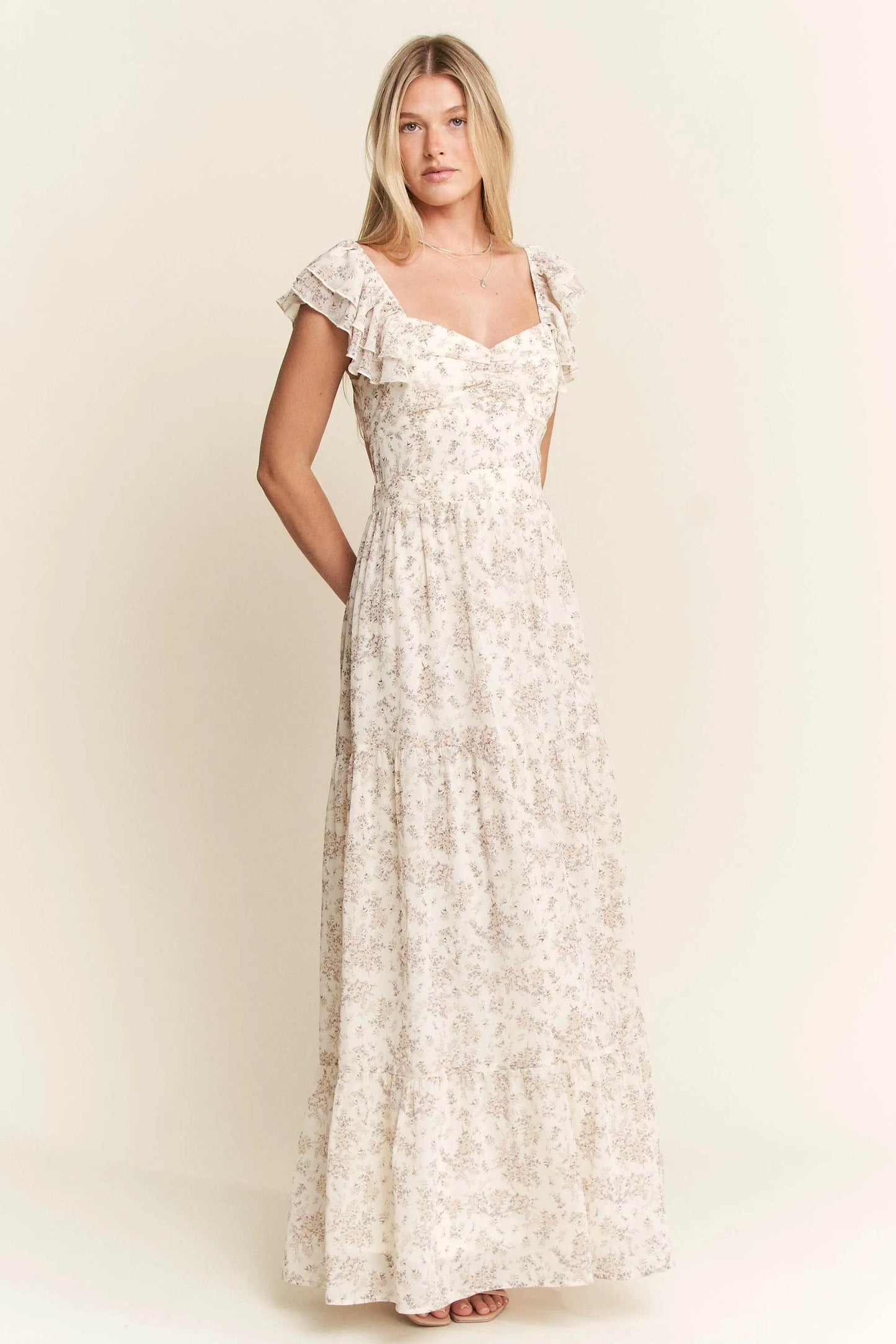 Jade By Jane Full Size Ruffle Sleeve Tiered Maxi Dress Plus Size - Veloro
