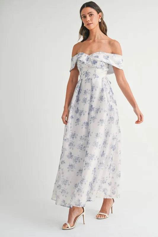 MABLE Floral Printed Off Shoulder Maxi Dress - Veloro