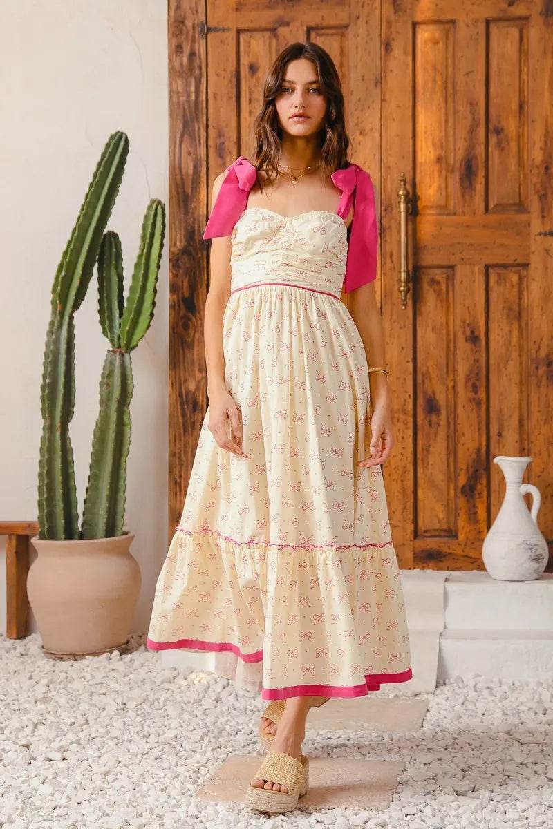 SO ME Ribbon Flowy Maxi Dress with Contrast Trim - Veloro