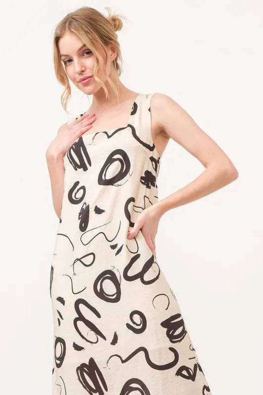 And The Why Square Neck Abstract Printed Maxi Dress - Veloro