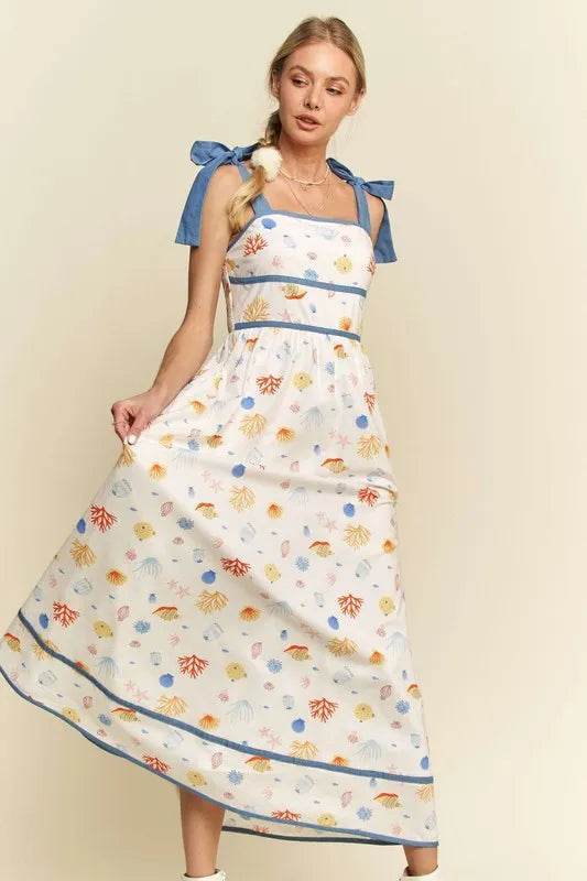 Davi & Dani Denim Binding Detail Smocking Summer Maxi Dress - Veloro