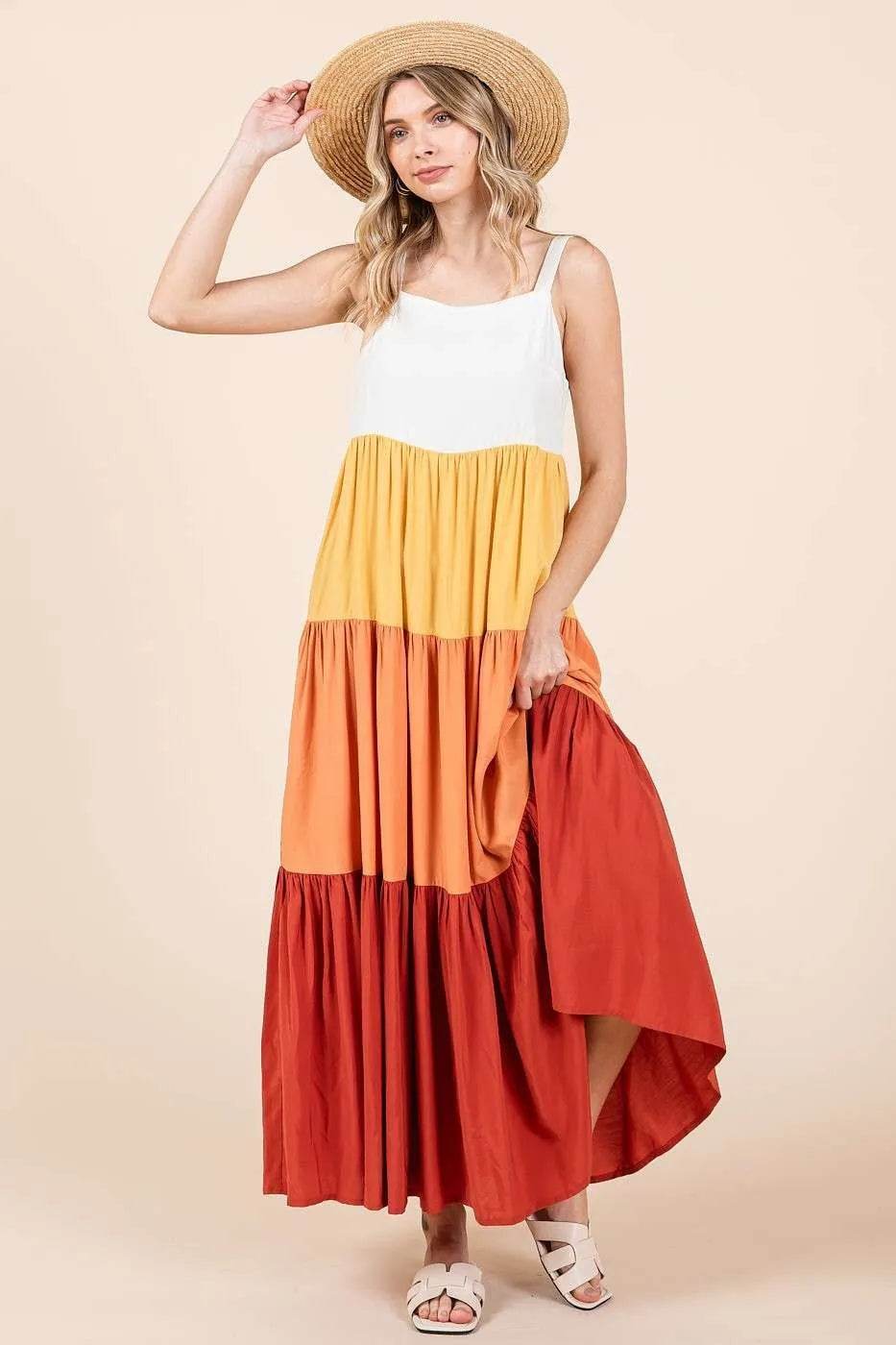 Mittoshop Color Block Tiered Pull-On Maxi Dress - Veloro