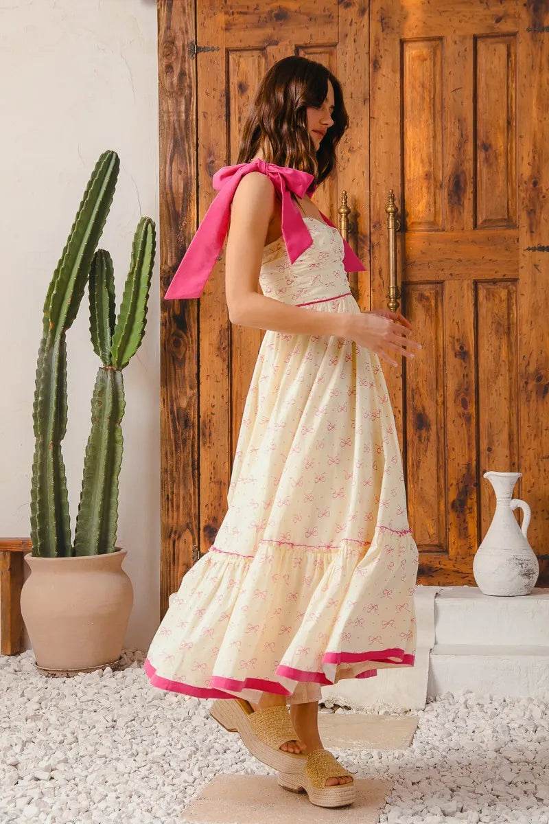 SO ME Ribbon Flowy Maxi Dress with Contrast Trim - Veloro