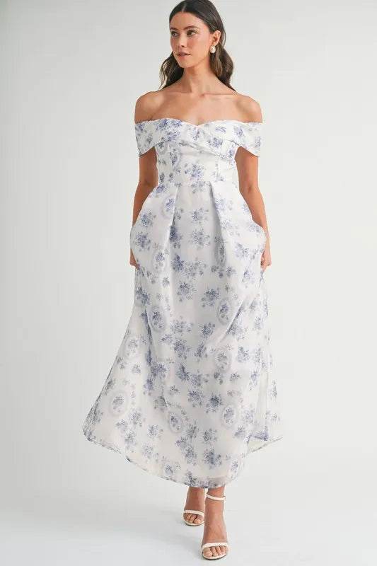 MABLE Floral Printed Off Shoulder Maxi Dress - Veloro