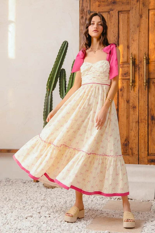SO ME Ribbon Flowy Maxi Dress with Contrast Trim - Veloro