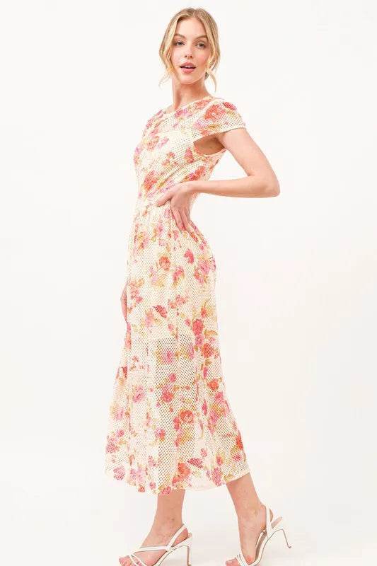 And The Why Fish-Net Floral Printed Midi Dress - Veloro